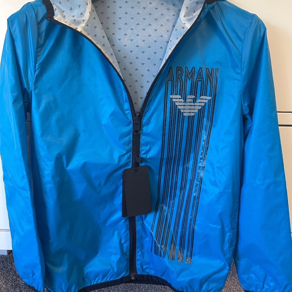 Brand-New Emporio Armani Reversible Junior Windbreaker Jacket Blue